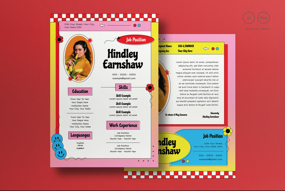 Source: https://elements.envato.com/pink-retro-resume-U2GE49H